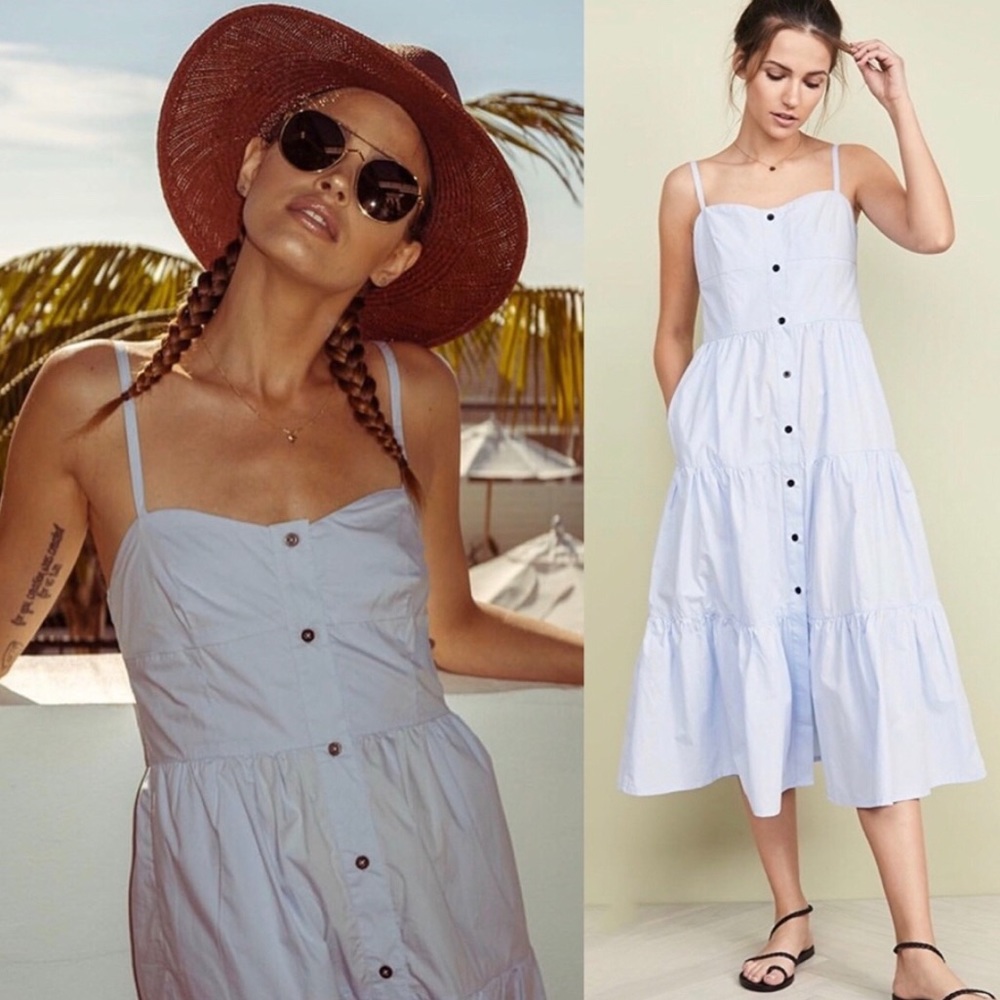 Solid & Striped Button Up Tiered Midi Dress - image 1